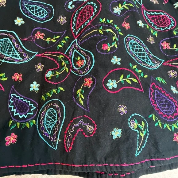 Vintage Units Linen Blend Embroidered Paisley Jacket Medium Black Boho Shirt - Picture 11 of 11